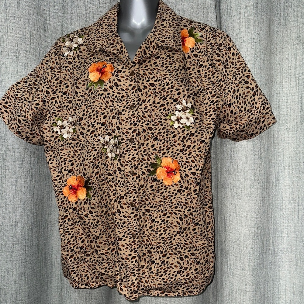 Karen Scott Floral Print Shirt Size L